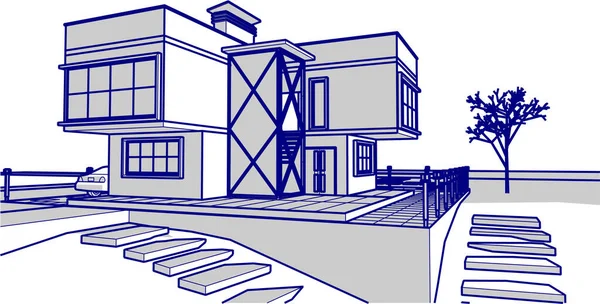 Архитектурный Эскиз Дома Иллюстрация — стоковый вектор