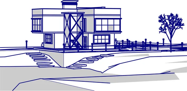 ev mimarisi çizimi 3d illüstrasyon