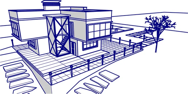 ev mimarisi çizimi 3d illüstrasyon