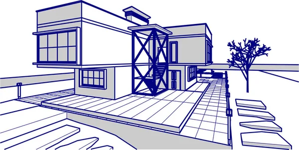 ev mimarisi çizimi 3d illüstrasyon