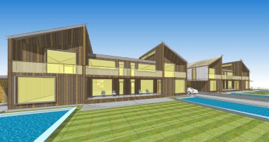 ev mimarisi çizimi 3d illüstrasyon