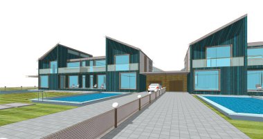 ev mimarisi çizimi 3d illüstrasyon