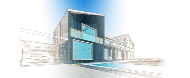 ev mimarisi çizimi 3d illüstrasyon