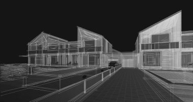 ev mimarisi çizimi 3d illüstrasyon