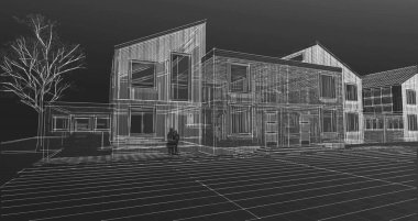 ev mimarisi çizimi 3d illüstrasyon