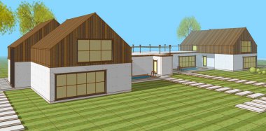 ev mimarisi çizimi 3d illüstrasyon