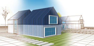 ev mimarisi çizimi 3d illüstrasyon