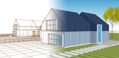 ev mimarisi çizimi 3d illüstrasyon