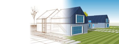 ev mimarisi çizimi 3d illüstrasyon