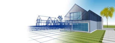 ev mimarisi çizimi 3d illüstrasyon