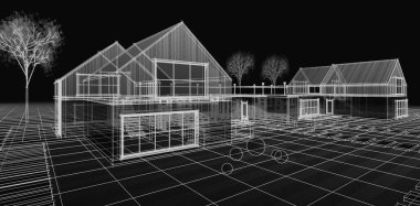 ev mimarisi çizimi 3d illüstrasyon