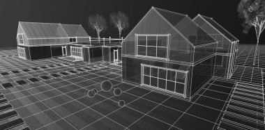 ev mimarisi çizimi 3d illüstrasyon