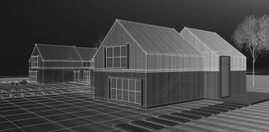 ev mimarisi çizimi 3d illüstrasyon