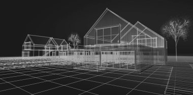 ev mimarisi çizimi 3d illüstrasyon