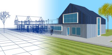 ev mimarisi çizimi 3d illüstrasyon