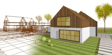 ev mimarisi çizimi 3d illüstrasyon