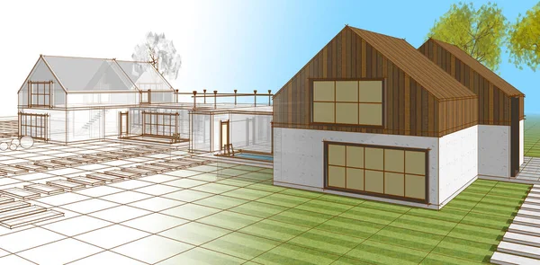 ev mimarisi çizimi 3d illüstrasyon