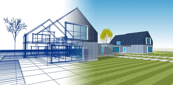 ev mimarisi çizimi 3d illüstrasyon