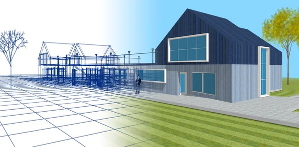 ev mimarisi çizimi 3d illüstrasyon