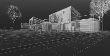 ev mimarisi çizimi 3d illüstrasyon