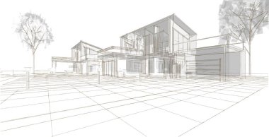 ev mimarisi çizimi 3d illüstrasyon