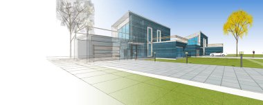 ev mimarisi çizimi 3d illüstrasyon