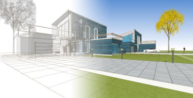 ev mimarisi çizimi 3d illüstrasyon