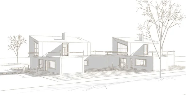 Huis Architectonische Schets Illustratie — Stockfoto