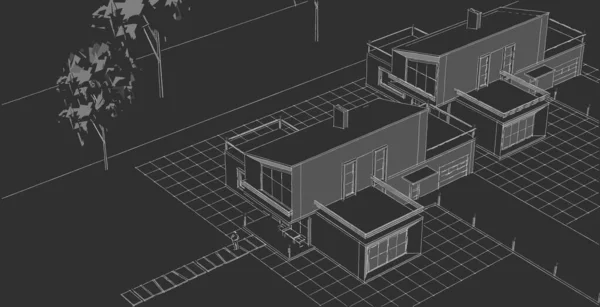 房屋建筑草图3D插图 — 图库照片