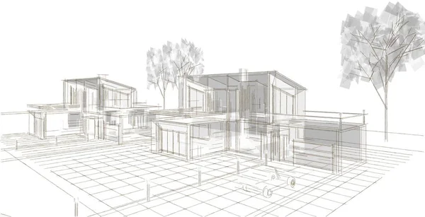 Huis Architectonische Schets Illustratie — Stockfoto