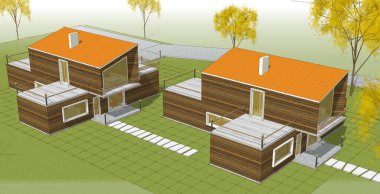 ev mimarisi çizimi 3d illüstrasyon