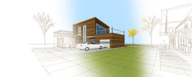 ev mimarisi çizimi 3d illüstrasyon