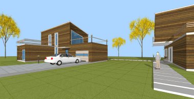 ev mimarisi çizimi 3d illüstrasyon