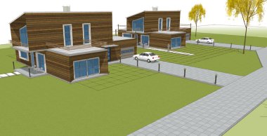 ev mimarisi çizimi 3d illüstrasyon