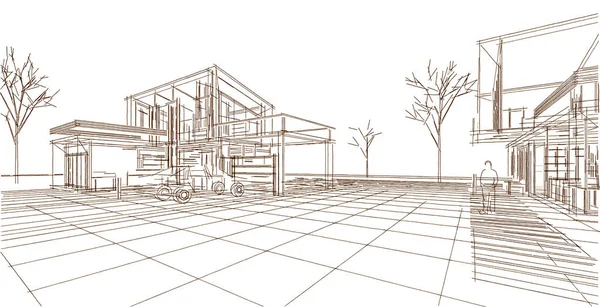 Casa Desenho Arquitetônico Ilustração — Fotografia de Stock