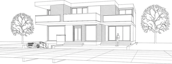 抽象的现代住宅3D渲染 — 图库矢量图片