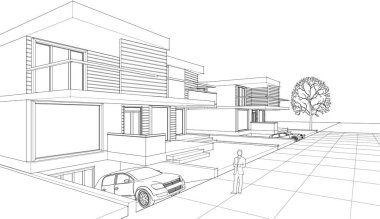 soyut modern ev 3D görüntüleme