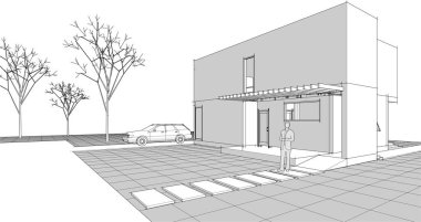 Kasaba mimarisi çizimi 3D illüstrasyon