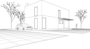 Kasaba mimarisi çizimi 3D illüstrasyon