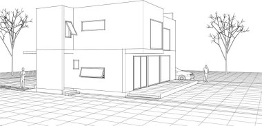 Kasaba mimarisi çizimi 3D illüstrasyon