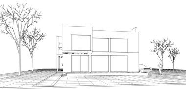 Kasaba mimarisi çizimi 3D illüstrasyon