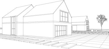 Kasaba mimarisi çizimi 3D illüstrasyon