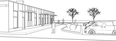 Kasaba mimarisi çizimi 3D illüstrasyon