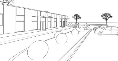 Kasaba mimarisi çizimi 3D illüstrasyon