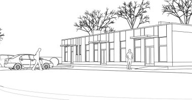 Kasaba mimarisi çizimi 3D illüstrasyon