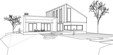 Kasaba mimarisi çizimi 3D illüstrasyon