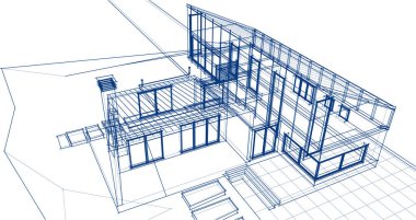 Kasaba mimarisi çizimi 3D illüstrasyon