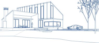 Kasaba mimarisi çizimi 3D illüstrasyon