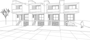 Kasaba mimarisi çizimi 3D illüstrasyon