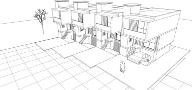 Kasaba mimarisi çizimi 3D illüstrasyon